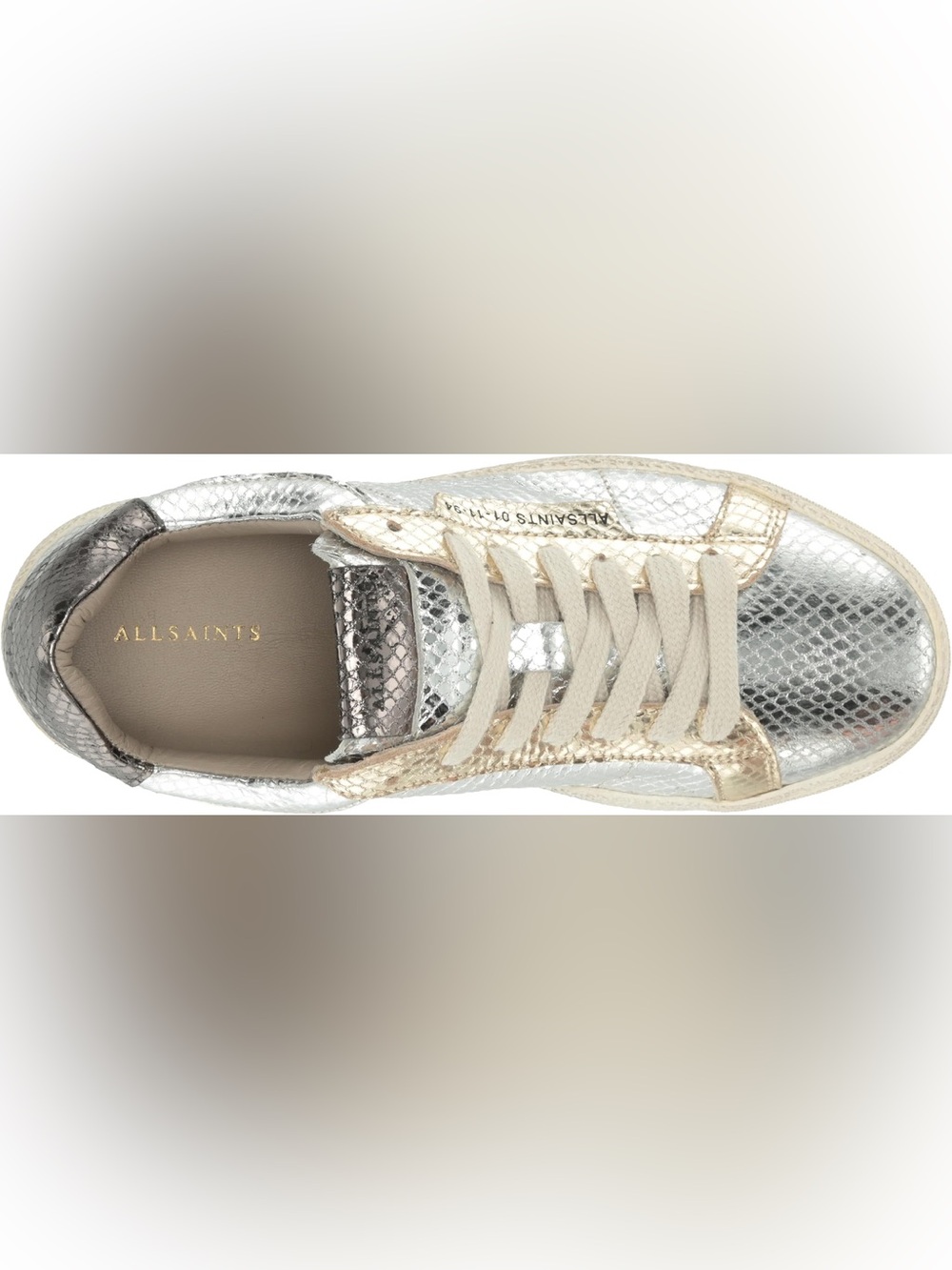 AllSaints Metallic Gold & Silver Snake-Embossed Women's Sneakers